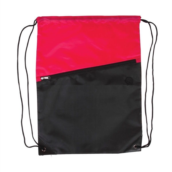 Two-Tone Poly Drawstring Backpack with Zipper - Two-Tone Poly Drawstring Backpack with Zipper - Image 5 of 5