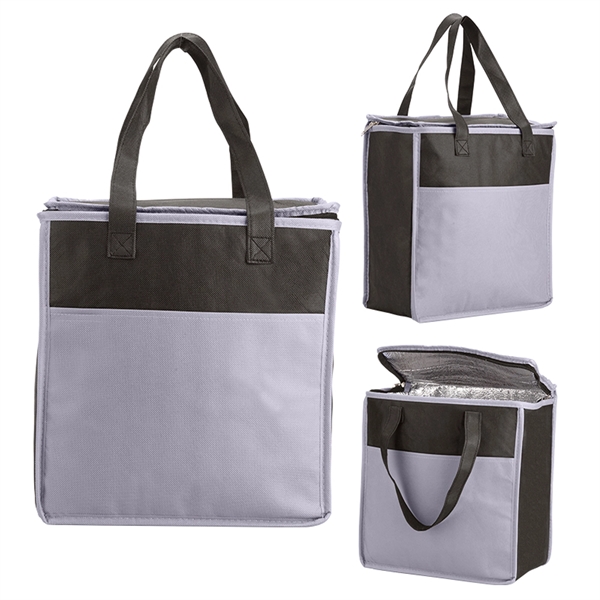 Two-Tone Flat Top Insulated Non-Woven Grocery Tote - Two-Tone Flat Top Insulated Non-Woven Grocery Tote - Image 2 of 3