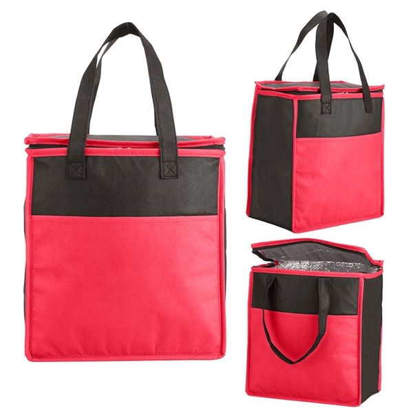 Two-Tone Flat Top Insulated Non-Woven Grocery Tote - Two-Tone Flat Top Insulated Non-Woven Grocery Tote - Image 3 of 3