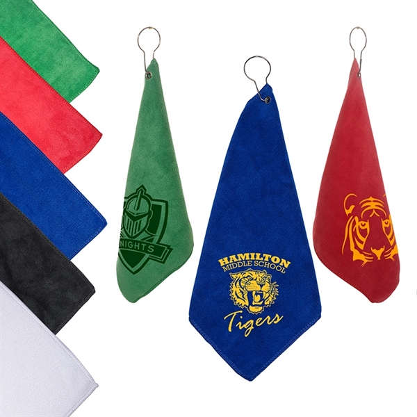 Microfiber Golf Towel with Grommet and Hook - Microfiber Golf Towel with Grommet and Hook - Image 0 of 4