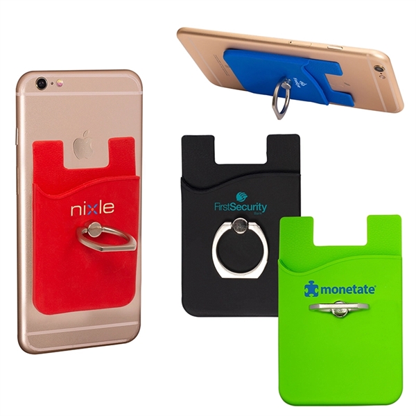 Silicone Card Holder With Metal Ring Phone Stand - Silicone Card Holder With Metal Ring Phone Stand - Image 1 of 11