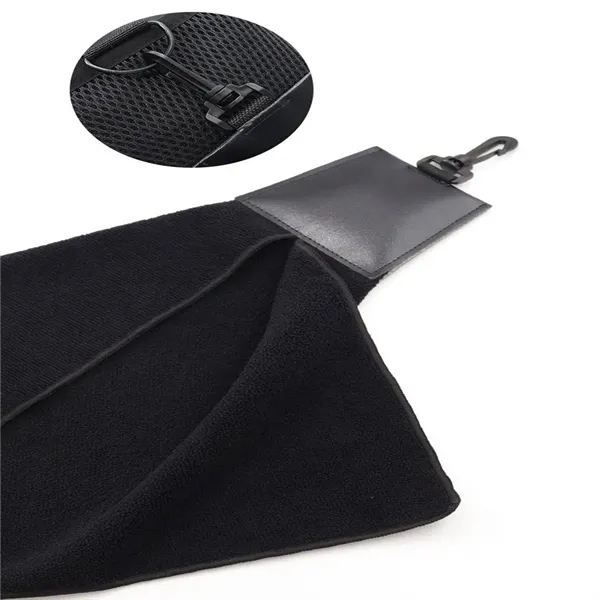 Black Triangle Golf Towel with Leatherette Swivel Hook - Black Triangle Golf Towel with Leatherette Swivel Hook - Image 2 of 4
