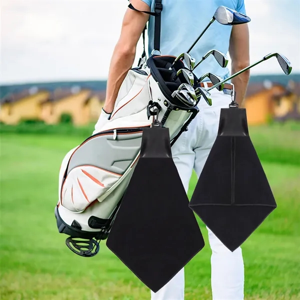 Black Triangle Golf Towel with Leatherette Swivel Hook - Black Triangle Golf Towel with Leatherette Swivel Hook - Image 3 of 4
