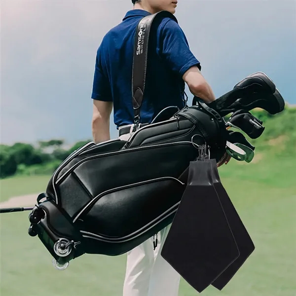 Black Triangle Golf Towel with Leatherette Swivel Hook - Black Triangle Golf Towel with Leatherette Swivel Hook - Image 4 of 4