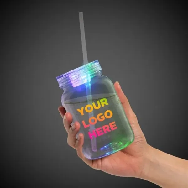 Multi Color LED 20oz Mason Jar with Straw - Multi Color LED 20oz Mason Jar with Straw - Image 0 of 5