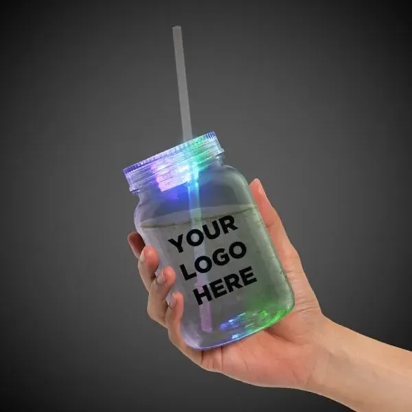 Multi Color LED 20oz Mason Jar with Straw - Multi Color LED 20oz Mason Jar with Straw - Image 1 of 5