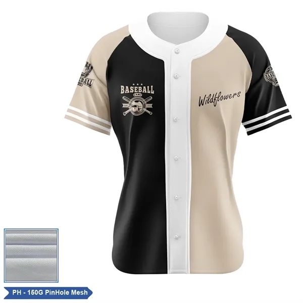 Women's Sublimation Pinhole Mesh Full-Button Baseball Jersey - Women's Sublimation Pinhole Mesh Full-Button Baseball Jersey - Image 1 of 4
