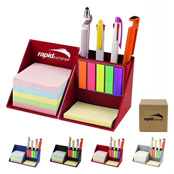 Foldable Paper Cubes Sticky Notes & Tabs Box W/ Pen Holder