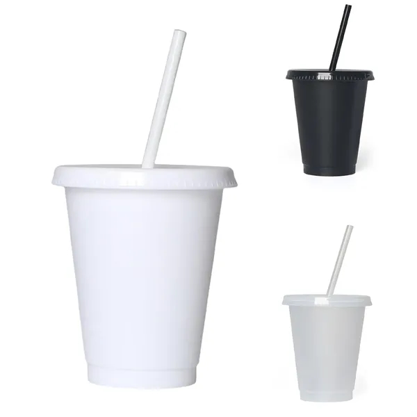 16oz Reusable Frosted Plastic Straw Cup - 16oz Reusable Frosted Plastic Straw Cup - Image 0 of 3