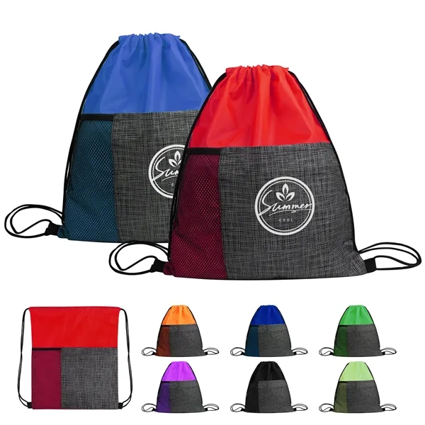 Polyester Drawstring Backpack W/ Non Woven Front Pocket