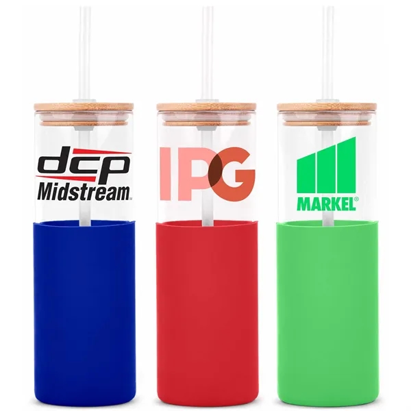 18oz. Glass Tumbler with Bamboo Lid, Straw & Silicone Sleeve - 18oz. Glass Tumbler with Bamboo Lid, Straw & Silicone Sleeve - Image 7 of 9