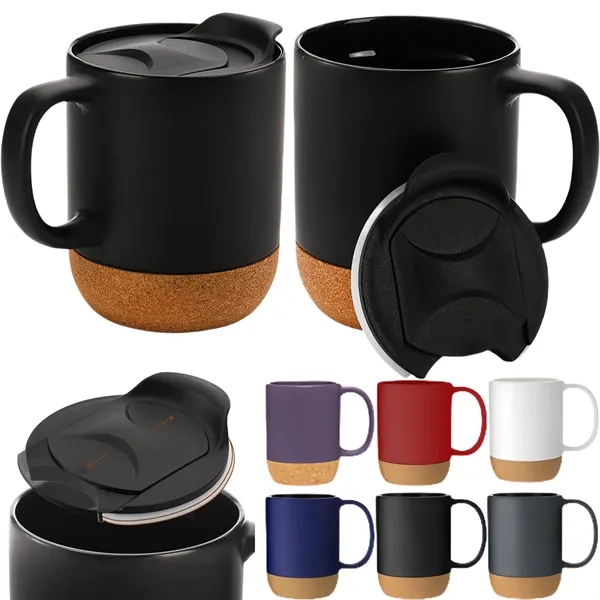 13.5oz Ceramic Coffee Mugs with Cork Bottom and Lid - 13.5oz Ceramic Coffee Mugs with Cork Bottom and Lid - Image 0 of 4