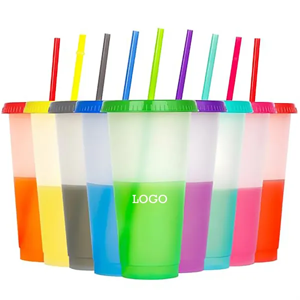 24 oz Color Changing Cups with Lids and Straws - 24 oz Color Changing Cups with Lids and Straws - Image 0 of 5