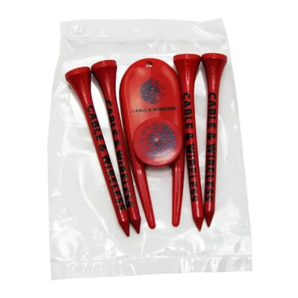 Golf Tee Poly Packet w/ 4 Tees, 1 Ball Marker & 1 Divot Tool - Golf Tee Poly Packet w/ 4 Tees, 1 Ball Marker & 1 Divot Tool - Image 0 of 0