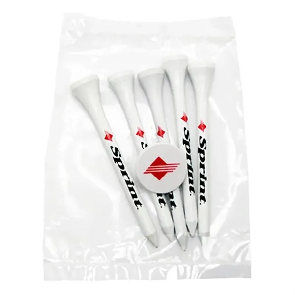 Golf Tee Poly Packet with 5 Tees & 1 Ball Marker - Golf Tee Poly Packet with 5 Tees & 1 Ball Marker - Image 0 of 0