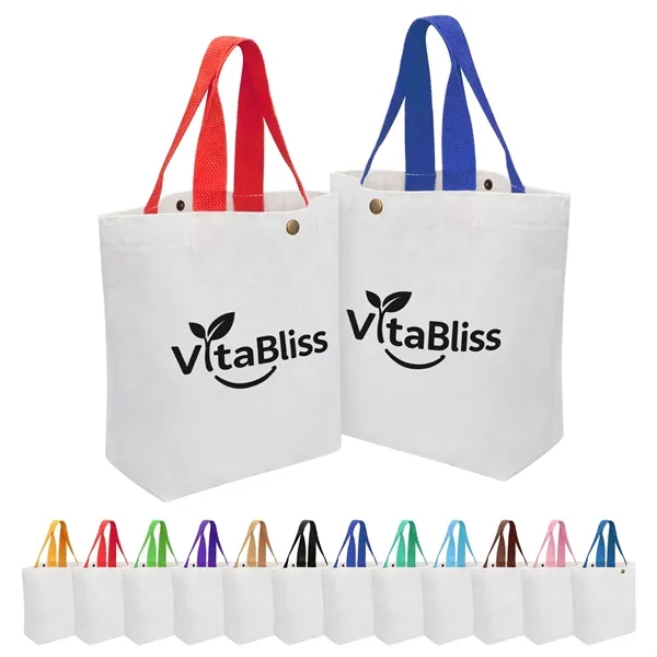 Small Canvas Tote Bag With Colorful Handle & Snap Closure