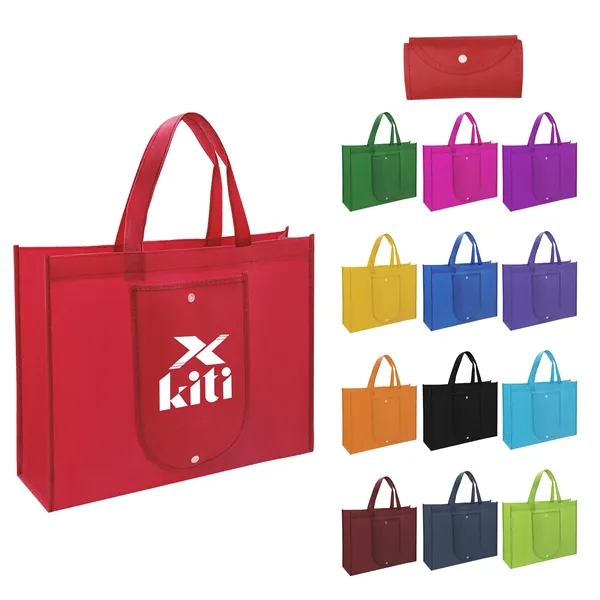 Non Woven Foldable Shopping Tote Bag W/ Snap Closure - Non Woven Foldable Shopping Tote Bag W/ Snap Closure - Image 0 of 4