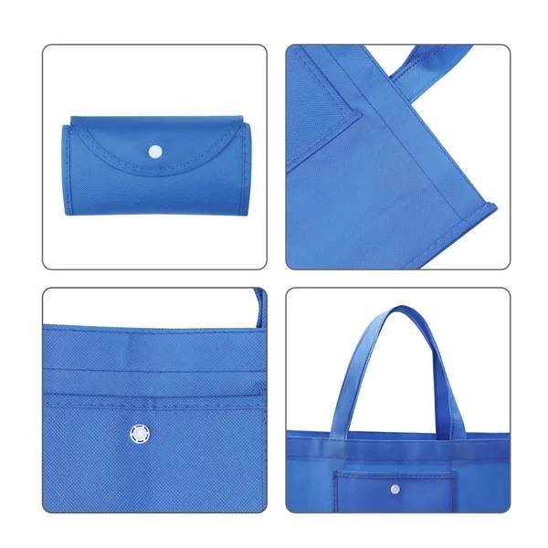 Non Woven Foldable Shopping Tote Bag W/ Snap Closure - Non Woven Foldable Shopping Tote Bag W/ Snap Closure - Image 3 of 4