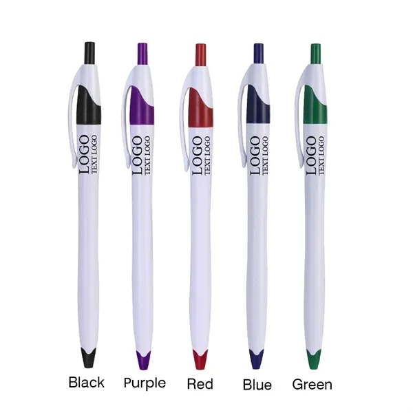 White Retractable Pen with Colored Trim - White Retractable Pen with Colored Trim - Image 1 of 8