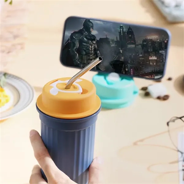 12 oz Leak-Resistant Plastic Travel Mug with Phone Stand Lid - 12 oz Leak-Resistant Plastic Travel Mug with Phone Stand Lid - Image 12 of 12