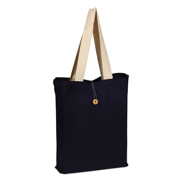 Button-Up Tote Bag w/ Natural Handles 15" x 16" x 3" - Button-Up Tote Bag w/ Natural Handles 15" x 16" x 3" - Image 5 of 7