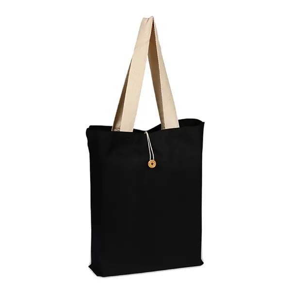 Button-Up Tote Bag w/ Natural Handles 15" x 16" x 3" - Button-Up Tote Bag w/ Natural Handles 15" x 16" x 3" - Image 4 of 7