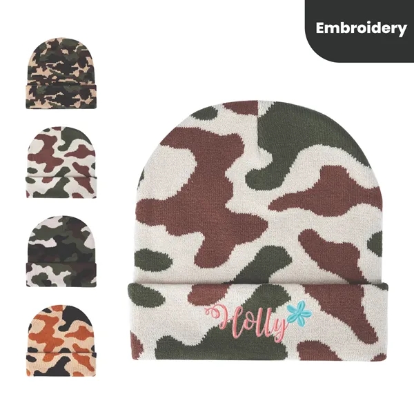 Personalized Camouflage Cuffed Beanie for Unisex - Personalized Camouflage Cuffed Beanie for Unisex - Image 0 of 5