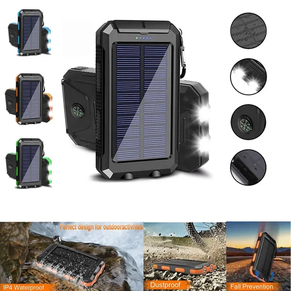 Solar Power Bank 10000mAh Waterproof with Light & Compass - Solar Power Bank 10000mAh Waterproof with Light & Compass - Image 0 of 6