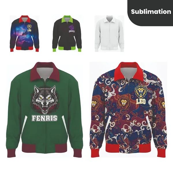 Dye Sublimated Men's Fold Down Collar Varsity Jacket - Dye Sublimated Men's Fold Down Collar Varsity Jacket - Image 0 of 4