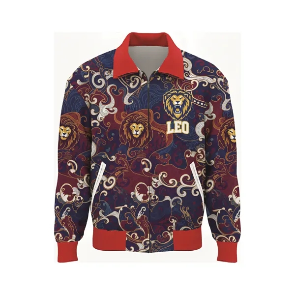 Dye Sublimated Men's Fold Down Collar Varsity Jacket - Dye Sublimated Men's Fold Down Collar Varsity Jacket - Image 2 of 4