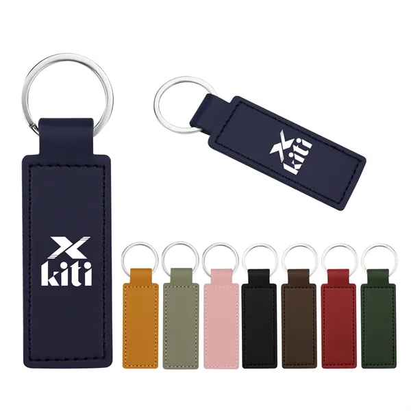 Rectangular PU Leather Keychain  Fob W/ Metal Ring - Rectangular PU Leather Keychain  Fob W/ Metal Ring - Image 0 of 4