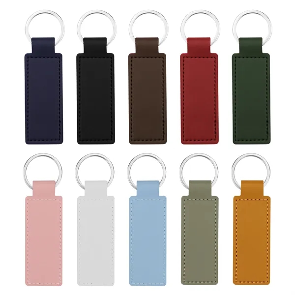 Rectangular PU Leather Keychain  Fob W/ Metal Ring - Rectangular PU Leather Keychain  Fob W/ Metal Ring - Image 1 of 4