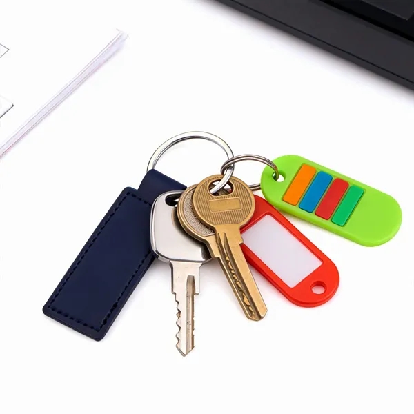 Rectangular PU Leather Keychain  Fob W/ Metal Ring - Rectangular PU Leather Keychain  Fob W/ Metal Ring - Image 4 of 4