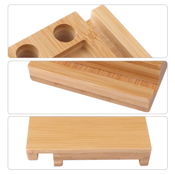 Bamboo Desk Organizer Phone Holder W/ Sticky Notes&Pen Holes - Bamboo Desk Organizer Phone Holder W/ Sticky Notes&Pen Holes - Image 1 of 2