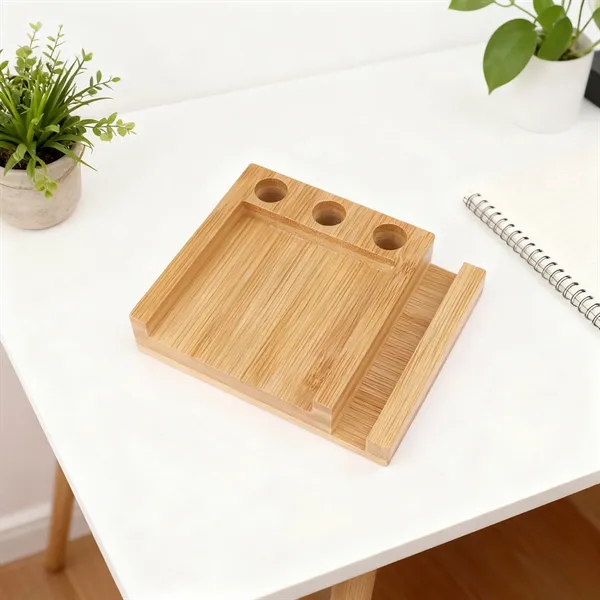 Bamboo Desk Organizer Phone Holder W/ Sticky Notes&Pen Holes - Bamboo Desk Organizer Phone Holder W/ Sticky Notes&Pen Holes - Image 2 of 2