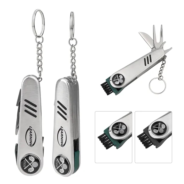 7 In 1 Multifunction Stainless Steel Golf Tool W/ Key Chain - 7 In 1 Multifunction Stainless Steel Golf Tool W/ Key Chain - Image 0 of 4