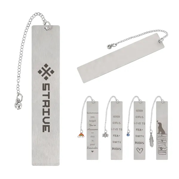 Rectangular Stainless Steel Bookmark With Pendant