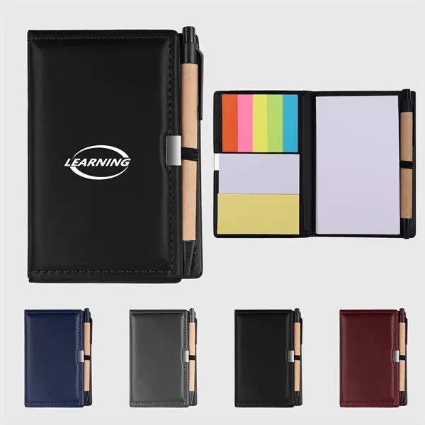 PU Cover Pocket Notebook W/ Sticky Notes, Flags&Pen