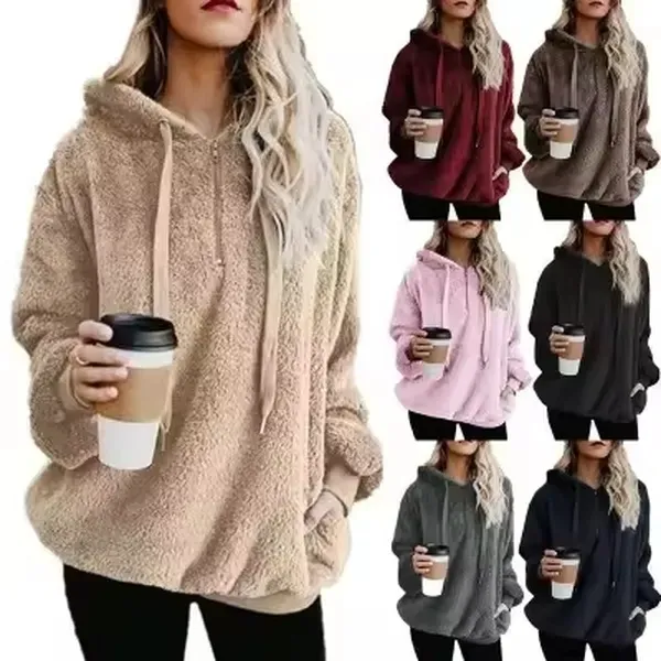 Women's Oversized Fuzzy Pullover Hoodies - Women's Oversized Fuzzy Pullover Hoodies - Image 0 of 5