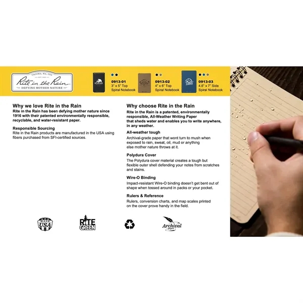 4.6' x 7' Rite in the Rain Side Spiral Notebook - 4.6' x 7' Rite in the Rain Side Spiral Notebook - Image 1 of 18