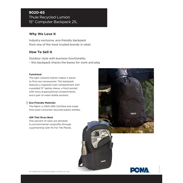 Thule Recycled Lumion 16" Computer Backpack 21L - Thule Recycled Lumion 16" Computer Backpack 21L - Image 12 of 17