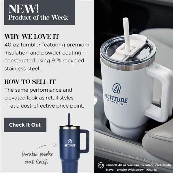 Pinnacle Recycled Travel Tumbler with Straw 40oz - Pinnacle Recycled Travel Tumbler with Straw 40oz - Image 1 of 56