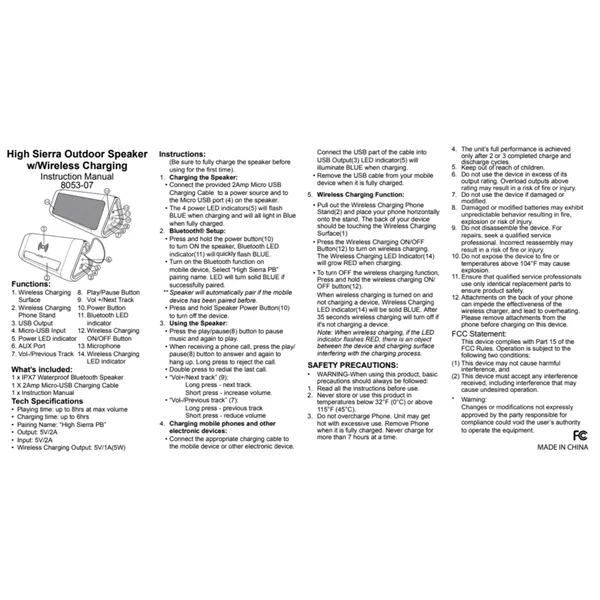 High Sierra Outdoor Speaker & Wireless PowerBank - High Sierra Outdoor Speaker & Wireless PowerBank - Image 1 of 13