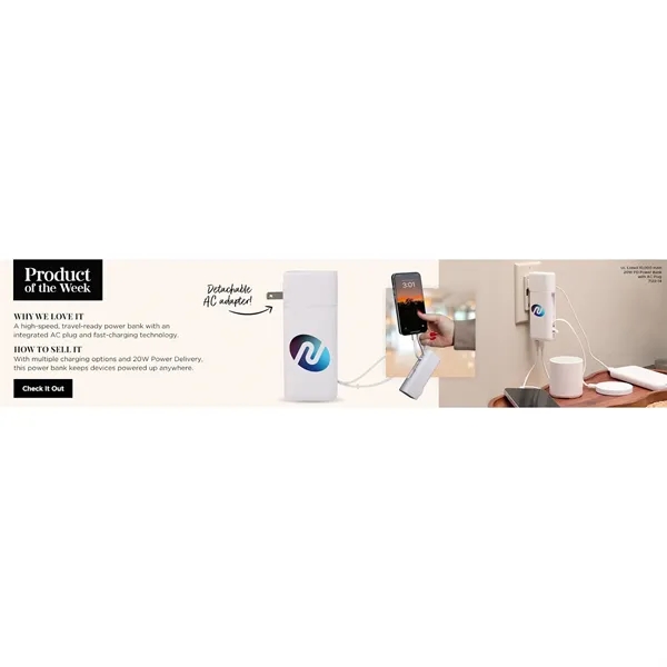 UL Listed 10,000 mAh 20W PD Power Bank with AC Plu - UL Listed 10,000 mAh 20W PD Power Bank with AC Plu - Image 1 of 12