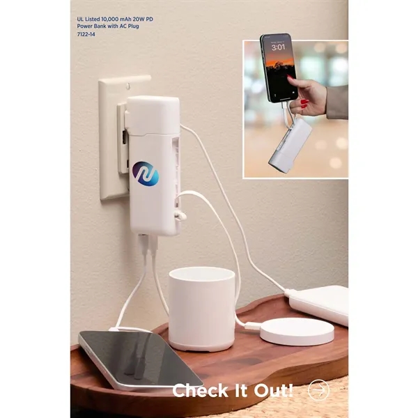 UL Listed 10,000 mAh 20W PD Power Bank with AC Plu - UL Listed 10,000 mAh 20W PD Power Bank with AC Plu - Image 7 of 12