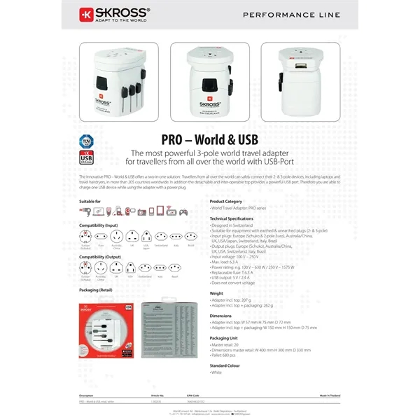 SKROSS World Travel Adapter PRO World & USB - SKROSS World Travel Adapter PRO World & USB - Image 1 of 43