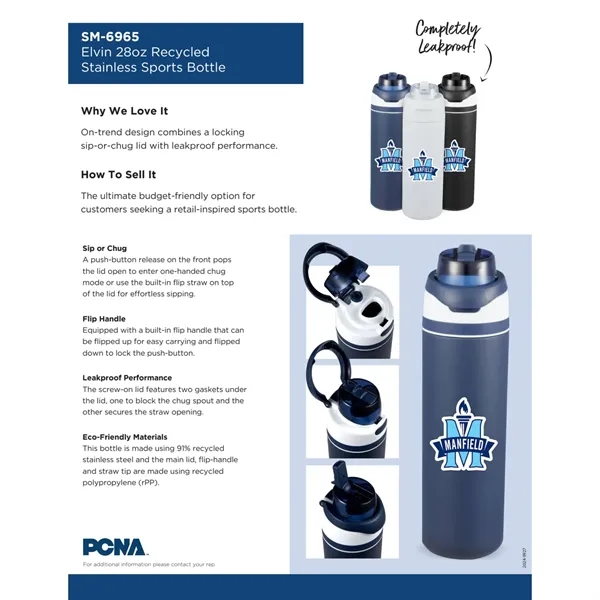 Elvin 28oz Recycled Stainless Flip Straw Bottle - Elvin 28oz Recycled Stainless Flip Straw Bottle - Image 5 of 48