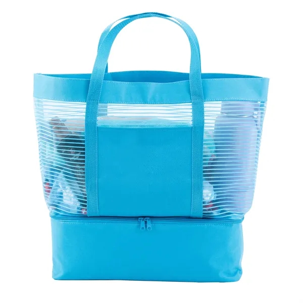 2 in 1 Striped Mesh Beach Bag Cooler - 2 in 1 Striped Mesh Beach Bag Cooler - Image 3 of 5