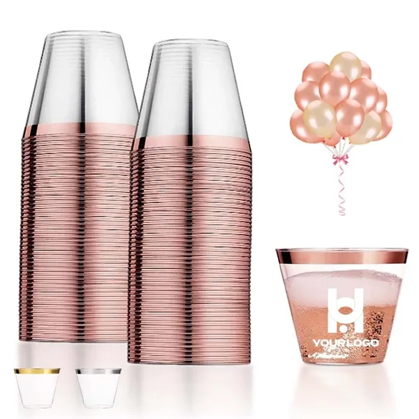 9oz clear plastic cup rimmed disposable for wedding party - 9oz clear plastic cup rimmed disposable for wedding party - Image 0 of 4