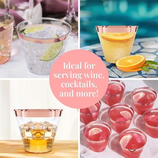 9oz clear plastic cup rimmed disposable for wedding party - 9oz clear plastic cup rimmed disposable for wedding party - Image 3 of 4